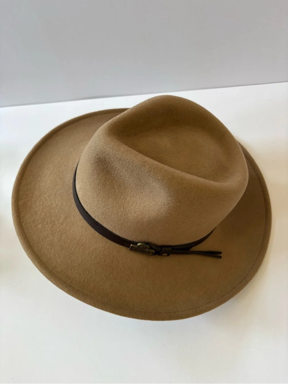 Redhead Wool Felt Fedora Outback Hat Beige S Western Band Ranch Cowgirl Teardrop